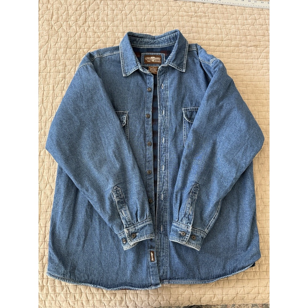 VTG 90s Levi's Strauss Men's Denim Shirt Jacket Sherpa Fleece Lined BLUE Size XL